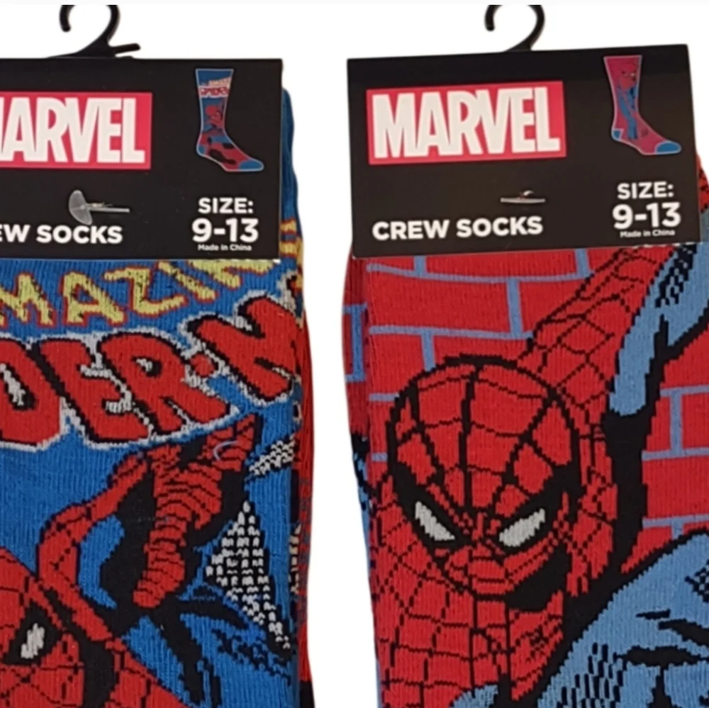 New Marvel Spider-Man Crew Socks - Unisex (2 Pairs) Bundle And Save